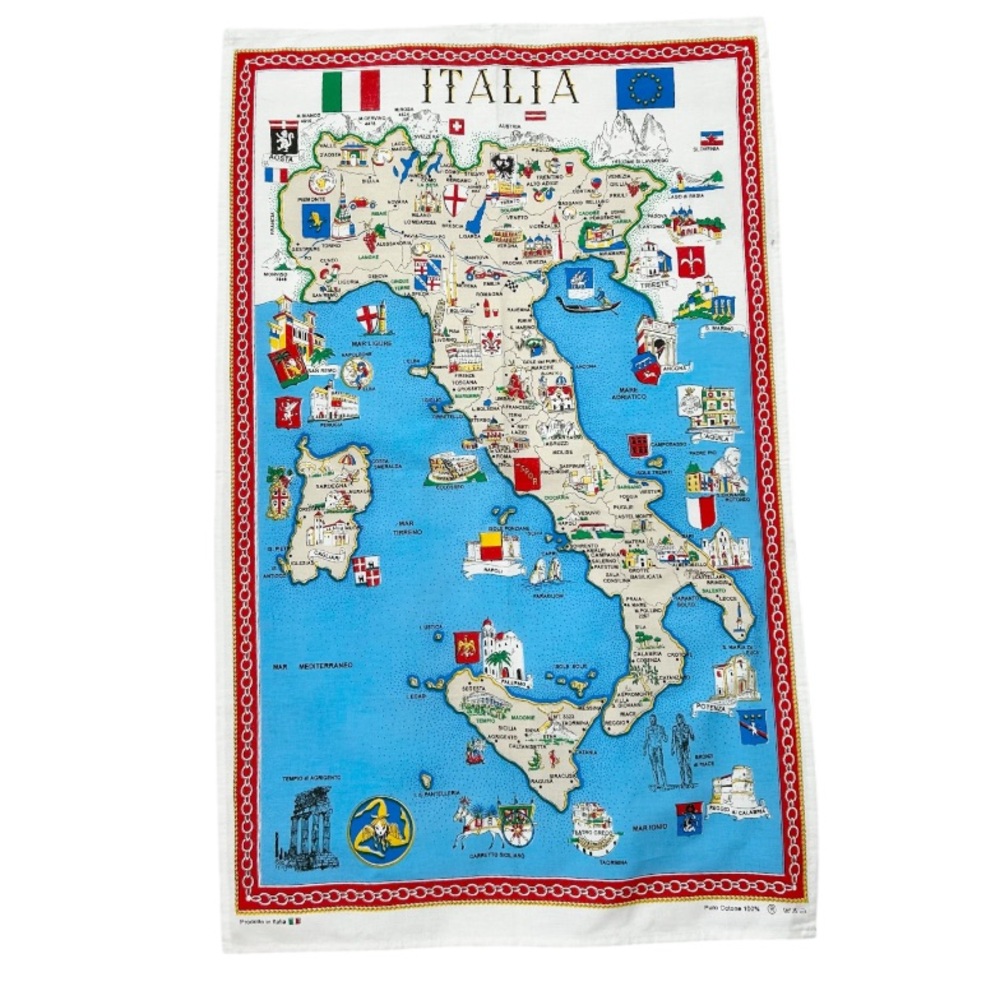 Italy Map Tea Towel